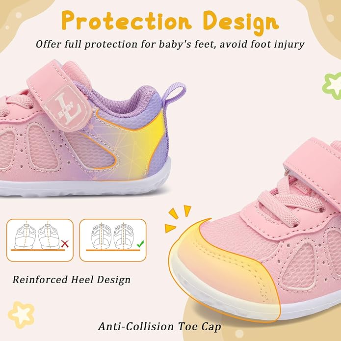 L-RUN Baby Shoes Boys Girls First Walkers Breathable Infant Sneakers Flexible Non-Slip Sole Walking Shoes for Toddlers