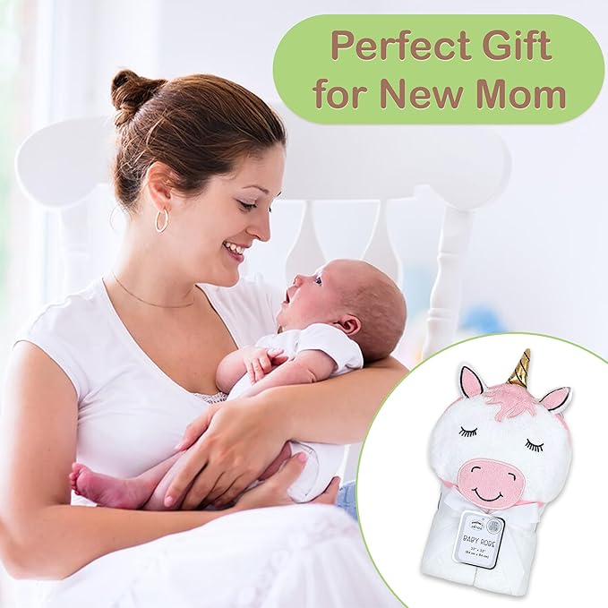 Mother's Choice Organic Hooded Baby Towels - Large Size, Cotton, Ultra-Soft & Absorbent Baby Towels with Hood for Newborns, Infants, Toddlers, Boys & Girls with Animal Hood (Unicorn)