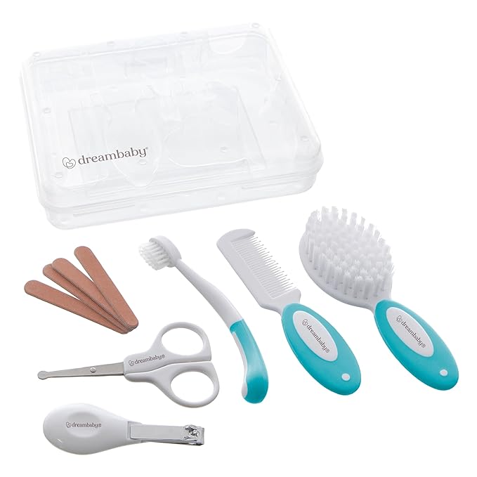 Dreambaby Essential 10pc Baby Grooming Kit, Newborn Safety Care Set with Brush, Comb, Toothbrush, Nail Clippers, Nail Scissors, Emory Boards and Storage Case