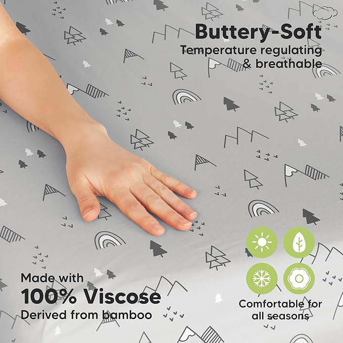Pack and Play Sheets Fitted - 2-Pack Mini Crib Sheets for Pack N Play Mattress 38x26, Soft & Cozy, Neutral Toddler Playard Bedding, Snug Fitted Mini Baby Crib Mattress Cover Boy, Girl (Woodland)