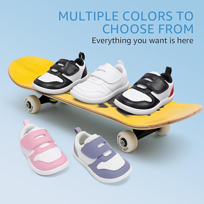 Toddler Wide Toe Box Barefoot Shoes Boys Girls Sneakers Zero Drop Kid Tennis Running Shoes Lightweight Non-Slip Comfortable Leather First Walking Shoe Outdoor Activities School