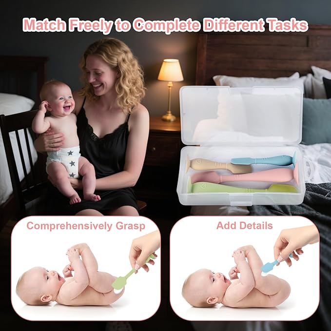 4-Pack Diaper Cream Spatula with Travel Case, Soft Baby Butt Spatula – Silicone Butt Paste Spatula, Convenient Diaper Spatula, Ideal Baby Shower Gift