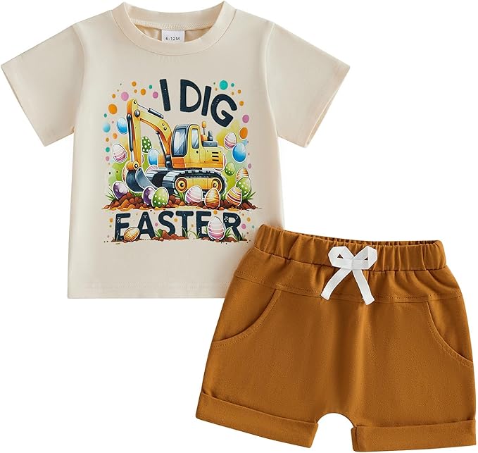 WZTYYDS Toddler Baby Boy Summer Clothes 2T 3T 4T 5T Boys Outfit Letter Truck Short Sleeve T-Shirt Tops + Shorts Set