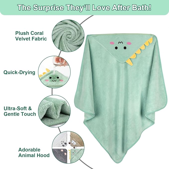 14PCS Baby Bath Towels Set, Includes 4 Hooded Towels (31.5”x31.5”) & 10 Washcloths, Ultra Soft & Absorbent Coral Fleece, for Newborn to Toddler, Essential