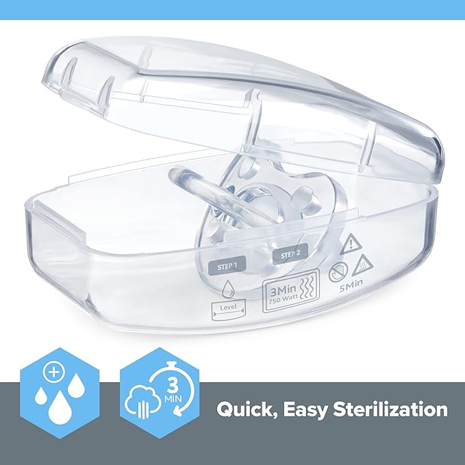 Chicco PhysioForma Silicone Orthondontic Pacifier, 0-6m | 100% Soft Silicone | Supports Breathing & Oral Development | Satin-Textured Nipple | Includes Sterilizing Case | BPA Free | Clear, 4pk