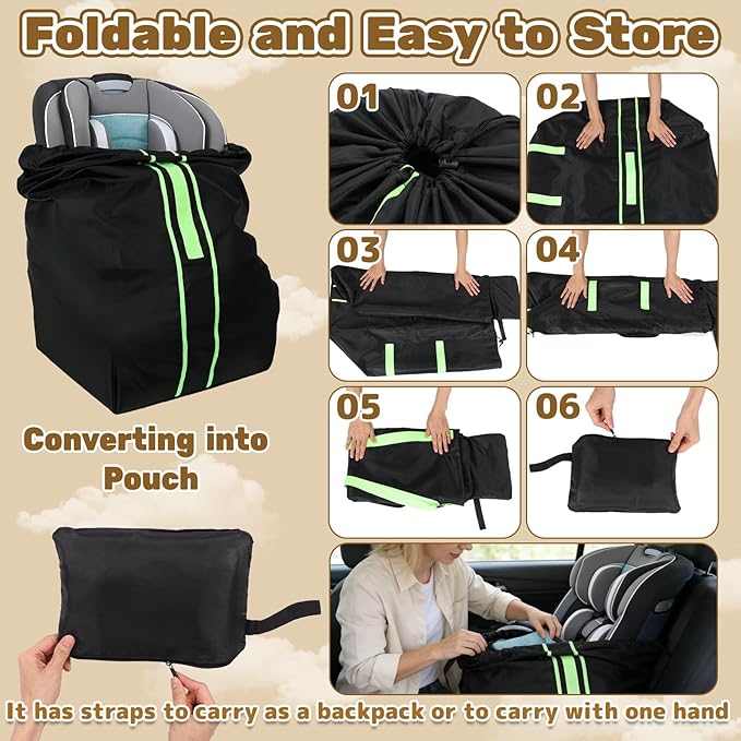 Carseat Bag for Airplane Travel, Carseat Gate Check Bag, Durable Car Seat Cover Baby Travel and 2 Pcs Luggage Tags For Airplane, Perfect for Air Travel Family Vacations and Parent with Infants