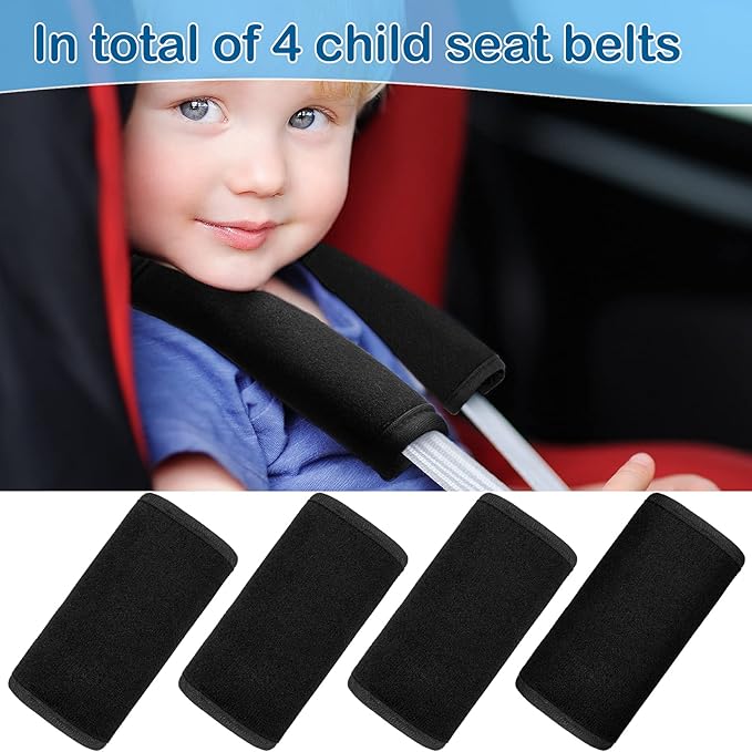 Riakrum 4 Pcs Baby Car Seat Belt Covers Soft Car Seat Straps Shoulder Pads for Kid Infant Stroller Strap Covers Safety Belt Cushion Pads for Boy and Girl(Black,5.7 x 2.6 Inch)