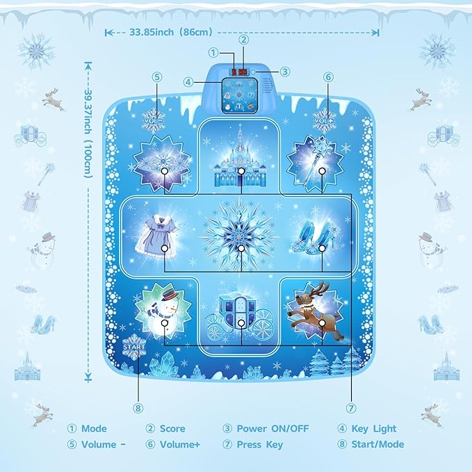GirlsHome Dance Mat - Frozen Toys for Girls Electronic Dance Pad with 5 Game Modes, Built-in Music, Touch Sensitive Light Up LED Kids Musical Mat, Christmas & Birthday Gift for Girls 3-12