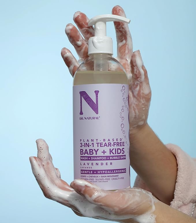 Dr. Natural 3-in-1 Tear-Free Baby Plus Kids Soap - Head-to-Toe Baby Soap and Shampoo - Sensitive Skin Moisturizing Body Wash - Lavender - 16 oz