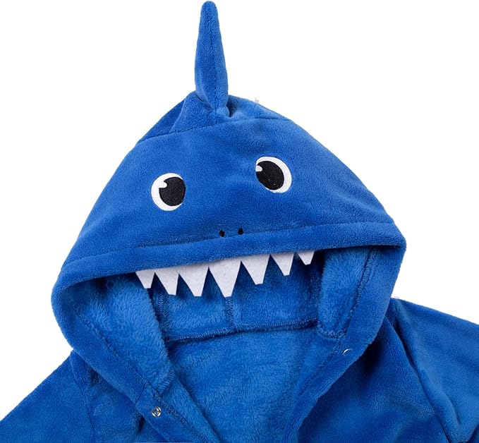 Kids Boys Girls Shark Soft Hooded Bathrobe Toddler Robe with Animal Hood