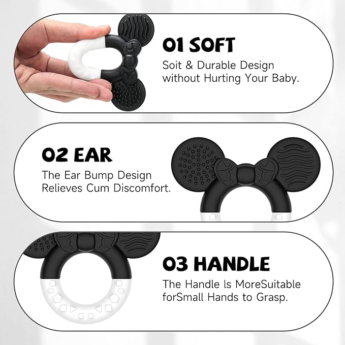 Baby Teething Toys，Teether for Babies 3＋Months，BPA Free Soft and Silicone Teething Relief Soothing Sore Gums Baby Chew Toys