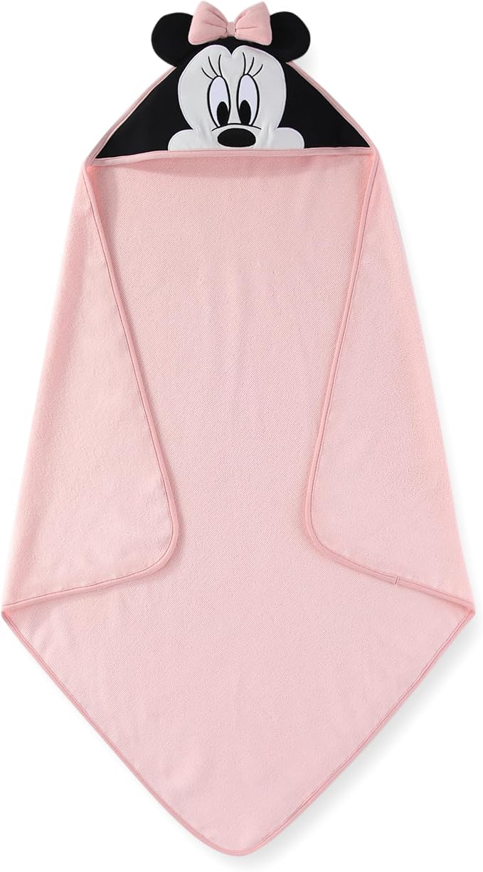 Disney Baby Girls Minnie Mouse Hooded Baby-Bath Towel with 3 Washcloths Set for Newborn and Infants