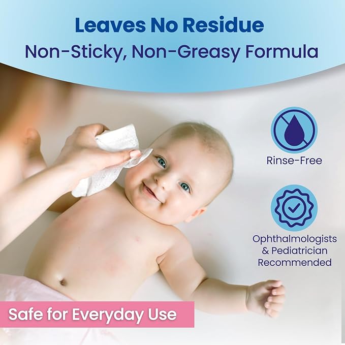 Purified, Non Irritating, Tear Free, Hypoallergenic & Sensitive Approved Baby Eyelid Wipes by Dr. Fischer – Pre-moistened, Rinse Free and Pediatrician Recommended (6)