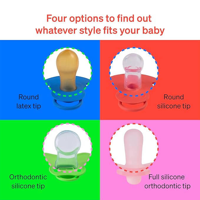 Pacifier Starter Kit by LoveNoobs, 4 Pack, Pacifiers 0-6 Months, Baby Starter Kit, Newborn Silicone Dummy, Orthodontic, Teething Soothers, Newborn Gift, Pink