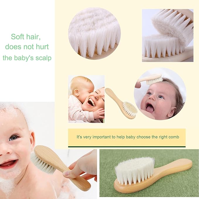 Baby Hair Brush, Goat Bristles Brush and Baby Cradle Cap Brush Set for Cradle Cap Wood Bristle Brush for Newborns and Toddlers (2 Piece)