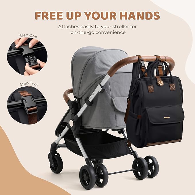 Diaper Bag Backpack,Multi Function Water Resistant Diaper Bag With Hook,Casual Hanging diaper bag for mom,16 Inch,Black