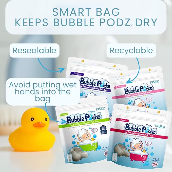 TruKid Bubble Podz Bubble Bath for Kids, Toddlers, & Babies, Tear Free Gentle & Refreshing Bath Bomb for Sensitive Skin with Natural Moisturizers, Non-Toxic, pH Balanced, Lavender Scent (60 Podz)