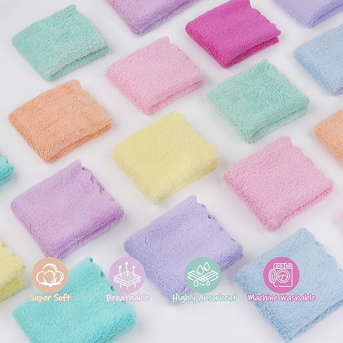 Baby Washcloths, 20 Pack Super Soft Microfiber Coral Fleece Wash Cloths, Extra Absorbent Baby Towels for Newborns, Infants and Toddlers, Gentle on Sensitive Skin for Face and Body - 7" × 9"