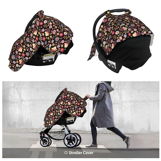 Flowers and Cute Hedgehogs Baby Car Seat Canopy Nursing Cover for Newborn Car Seat Breastfeeding Covers Blanket Newborn Shower Gift