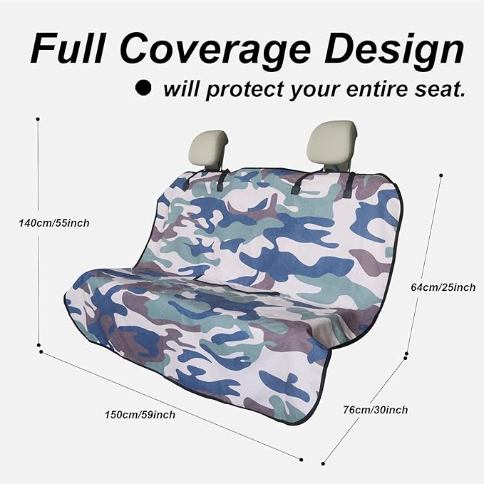 Back Seat Cover Protector for Dogs and Kids, Universal Waterproof Towel Rear Bench Seat Cover for Car, Truck, Van & SUV, Machine-Washable Backseat Car Covers (Camouflage, 1pcs Rear Seat)