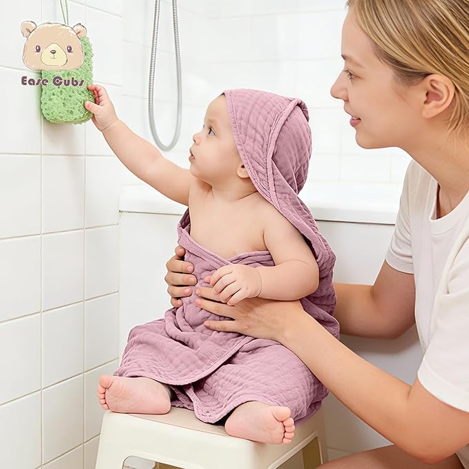 3-Pack Muslin Hooded Baby Towels, 100% Cotton, Ultra-Soft & Absorbent Baby Bath Towels with Hood for Babies, Infant, Toddler and Newbron (Pink and Sakura Series,32" x 32")