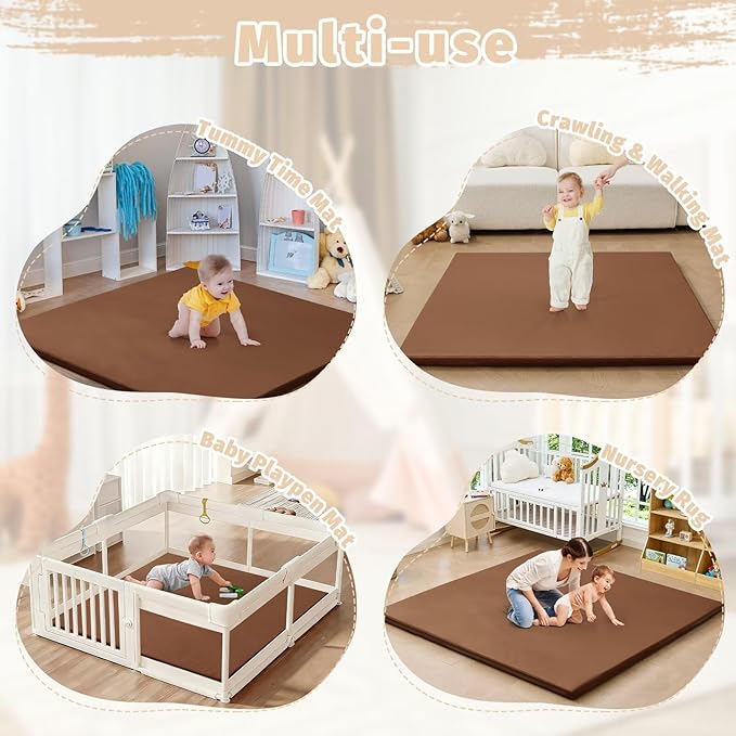 Waterproof Baby Play Mat for Floor 1.3" Thick Memory Foam 50 * 50 Cushion Playpen Playmat Tummy Time Nursery Rug Pad Mattress Create Soft & Safe Area for Infants,Toddler,Kids,Chestnut