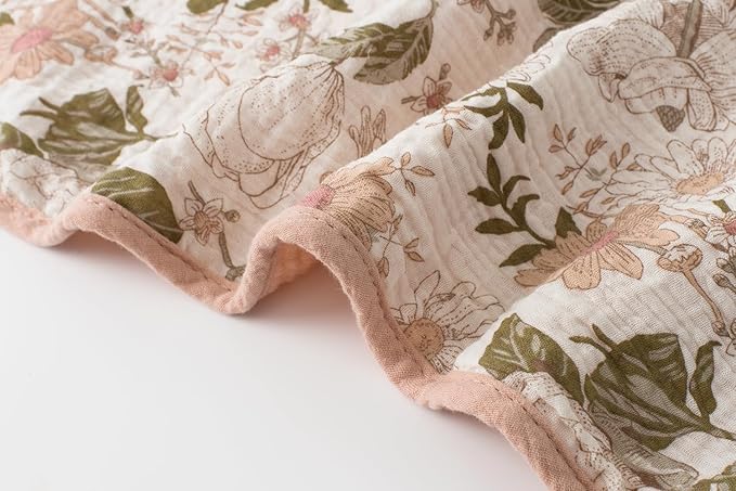 Little Jump Muslin Hooded Baby Bath Towels - 2 Pack 100% Cotton Towel for Babies, Infants, Toddlers - 32x32Inch - Highly Absorbent and Newborn Essential (Vintage Blossom)