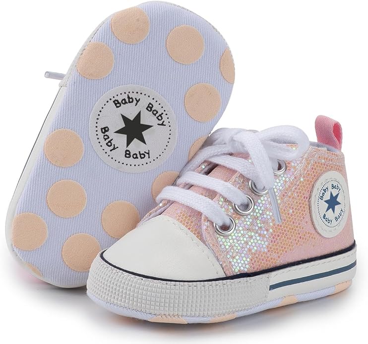 Unisex Baby Girls Boys Canvas High-top Shoes, Newborn Infant Anti-Slip Soft Sole Frist Walking Breathable Sneakers