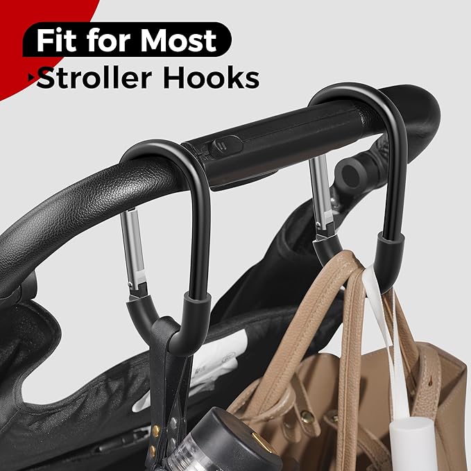 SURDOCA Stroller Hooks, Large Stroller Hooks for Bags, Universal Stroller Clips and Hooks, Mommy Hook for Stroller Heavy Duty, Stroller Accessories for Mom