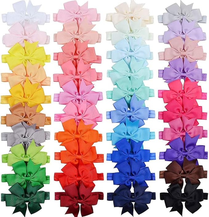 WillingTee Hairband, Baby Girls Headbands 3Inch 40 Colors Grosgrain Ribbon Hair Bows Choice for Baby Girls Infants Toddler Kids Teens and Children