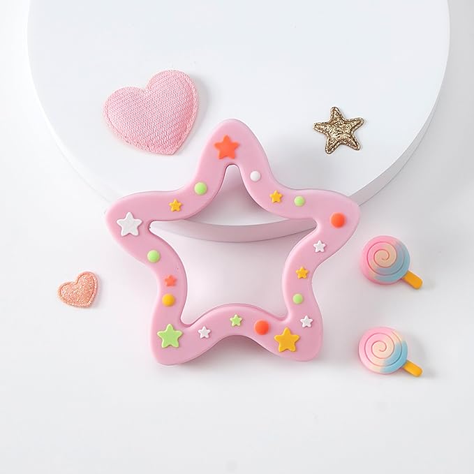 Jimibaby Silicone Star Teether, Christmas, Holiday teether, The First Teething Toy for Baby Boys and Girls,100% BPA Free, Easy to Hold, Ideal Stocking Stuffers for Baby boy and Girl (Star Pink)