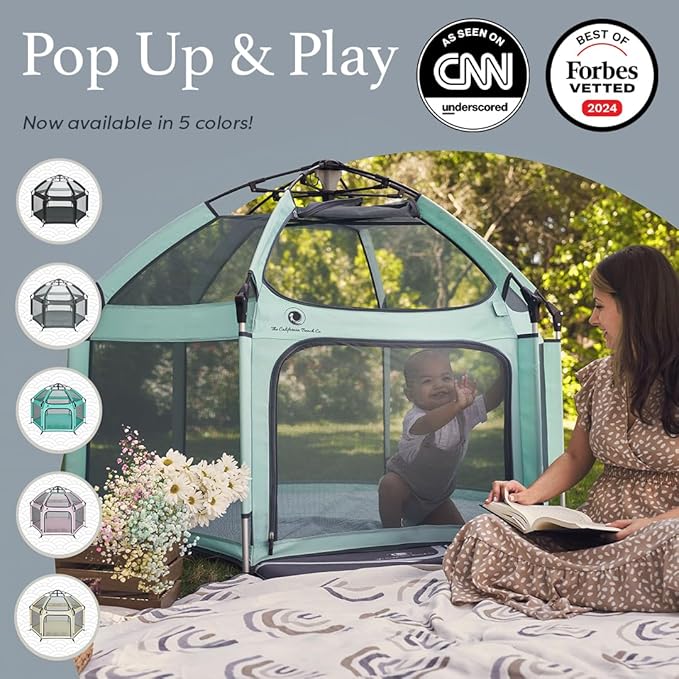 POP 'N GO PLAYPEN - Indoor & Outdoor Baby Playpen for Babies and Toddlers - Baby Beach Tent, Foldable, Portable W/Canopy, Travel Bag, & Mosquito Net - Pop Up Pack and Play Tent (Sweet Mint)