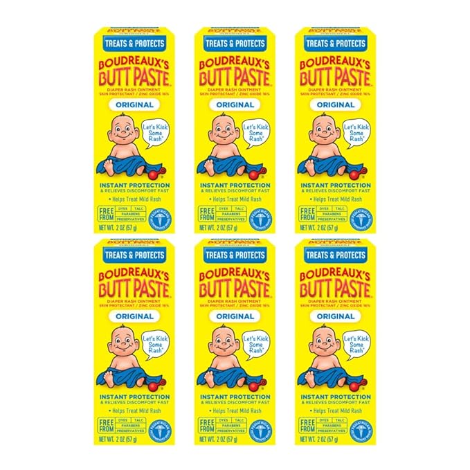 Boudreaux's Butt Paste Original Diaper Rash Cream, Ointment for Baby, 2 oz Tube (Pack of 6)