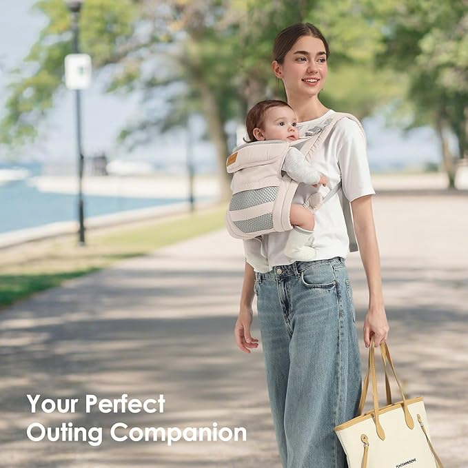 Baby Carrier Newborn to Toddler(7-30lbs), Toddler Carrier with Adjustable Shoulder Strap, Baby Holder Carrier with Breathable Mesh Fabric, Beige