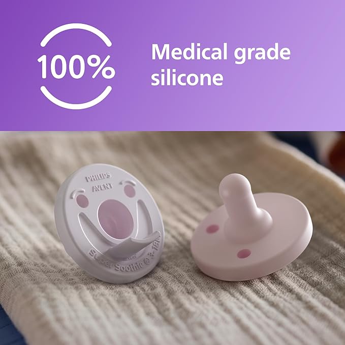 Philips Avent Soothie Orthodontic Baby Pacifiers, 100% Silicone Pacifiers, One Piece, BPA-Free, for Babies 3-18 Months, Lilac and Pink, Model SCF192/70, 4 Count (Pack of 10)