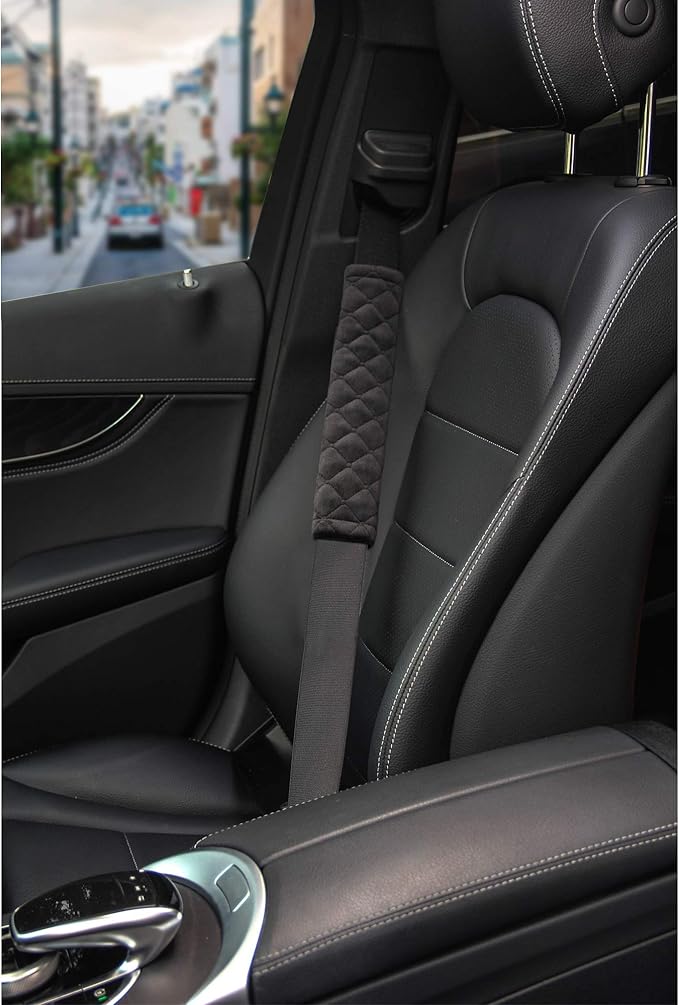 Amooca Soft Auto Seat Belt Cover Seatbelt Shoulder Pad 2 PCS for a More Comfortable Driving Compatible with All Cars and Backpack Black