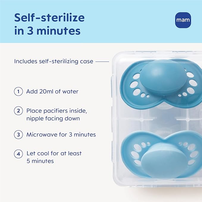 MAM Original Start Matte Baby Pacifiers, Binky for 0-3 Months, BPA-Free Silicone Nipple, Easy to Clean, Best for Newborn Babies, Developed with Medical Experts, 2 Count Binkies with Sterilizer Case