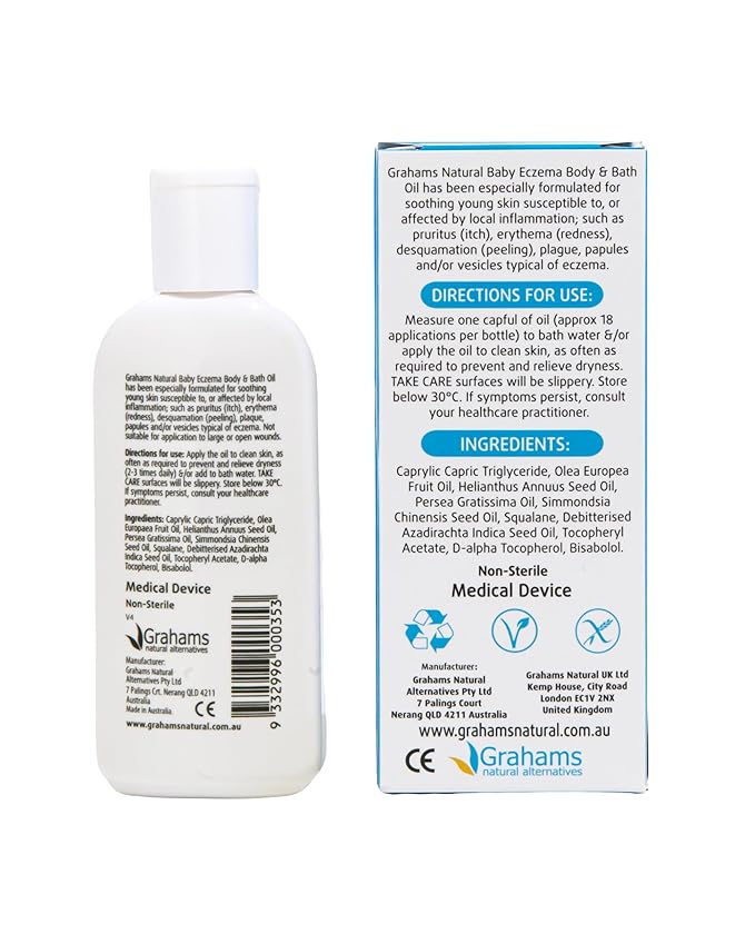 Grahams Natural Baby Eczema Body and Bath Oil - Treat Eczema & Cradle Cap, Relief for Itchy, Dry Skin - Clinically Proven Formula - For Ages 0+ Months to 12 Years (1 x 100ml)
