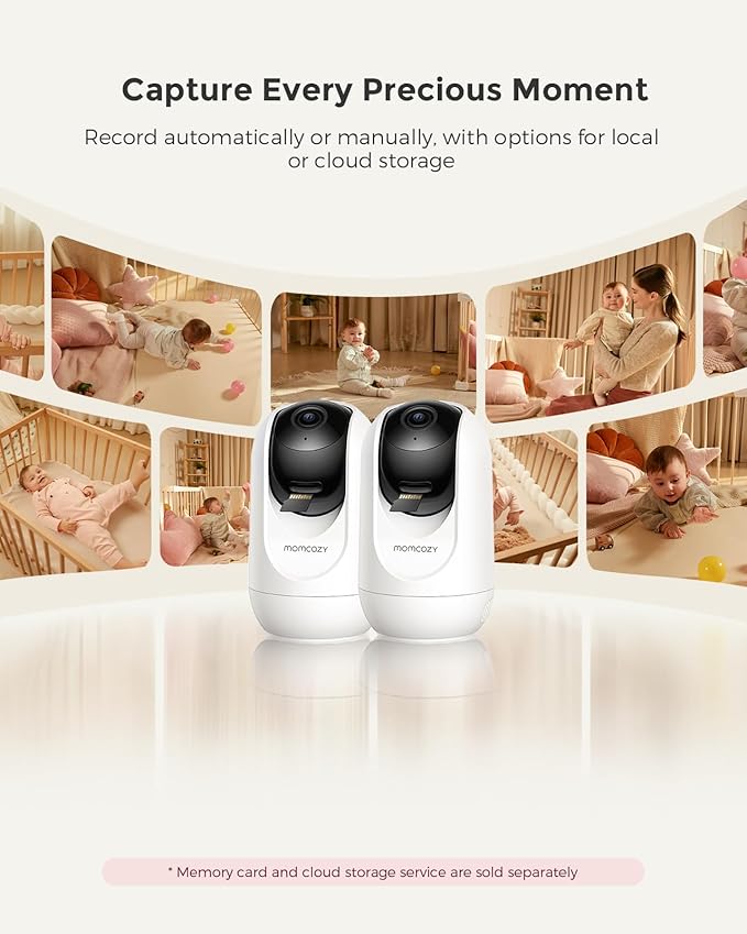 Momcozy BM04 Smart WiFi Baby Monitor with 2 Cameras, 5" 1080P Split Screen Video Baby Monitor with Camera and Audio, Motion Detection, Electric Fence, Clear Night Vision, 2-Way Audio, 5000mAh Battery