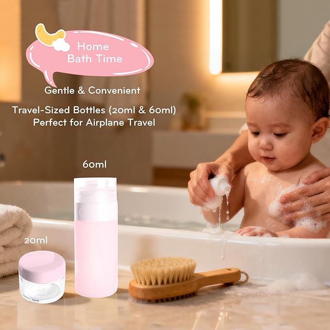 Baby Care Kit, Baby Grooming Kit,6-Piece Newborn Grooming Set with PP Baby Comb & Brush, Silicone Nasal Aspirator, Travel Bottles (60ml/20ml), Toothbrush, Newborn Care Set (Pink)