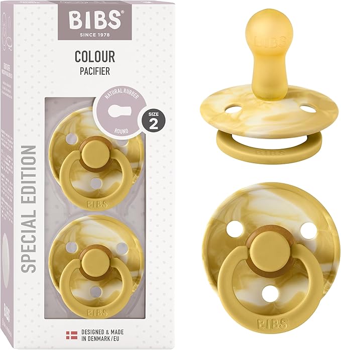 Bibs Pacifiers Color Collection, Set of 2 BPA-Free Latex Pacifiers Made in Europe, Round Nipple Baby Pacifier.