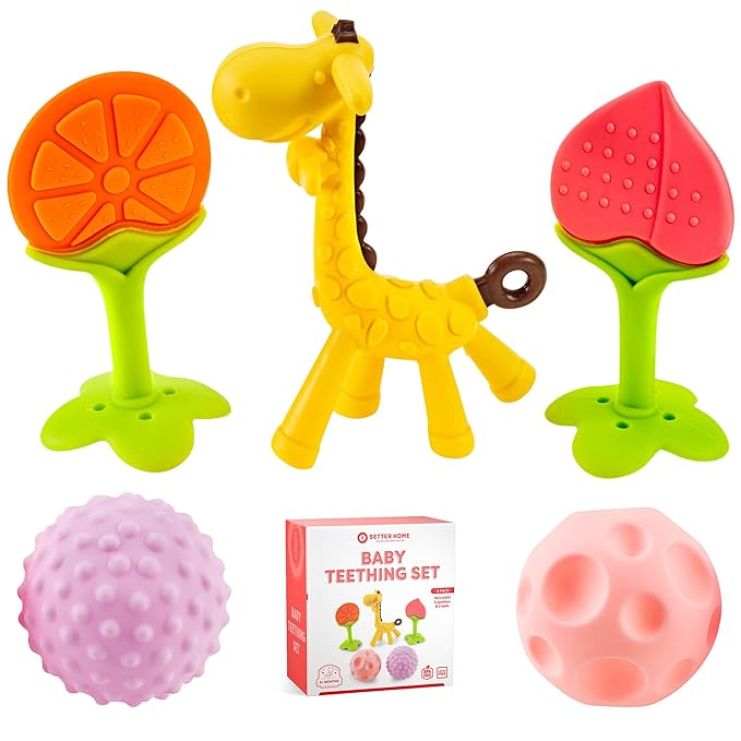 Silicone Teething Toys - Sensory Balls for Babies 0-6 Months - 6-12 Months -Soft Teethers for Baby Soothing and Calming Sensory Teether Toys 5 Pack
