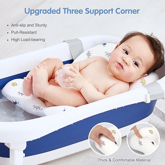 Colorlife Baby Bath Seat Support Net Infant Bathing Seat Support Mat, Adjustable Comfortable Non-Slip Three-Pointed Baby Shower Net Bathtub Sit Up Mesh for Newborn 0-12 Months-Crown(No Bathtub)