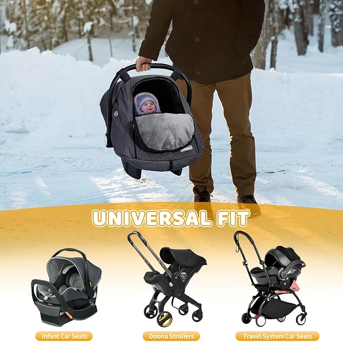 Orzbow Winter Carseat Cover for Baby, Infant Car Seat Cover Compatible with Doona Car Seats, Zipper Access, Breathable, Rain, Snow and Wind Proof, Winter Baby Essentials Carrier Canopy, Dark Grey