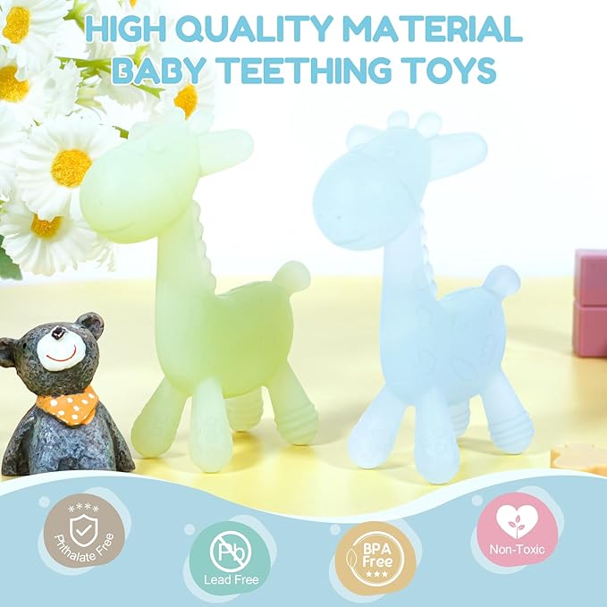 TYRY.HU Baby Teething Toys for Babies 0-6 6-12 Months,BPA Free Silicone Giraffe Teethers Toys, Soft-Textured Chew Toys, Montessori Sensory Toys for Boys Girls Teething Relief, 2 Pack