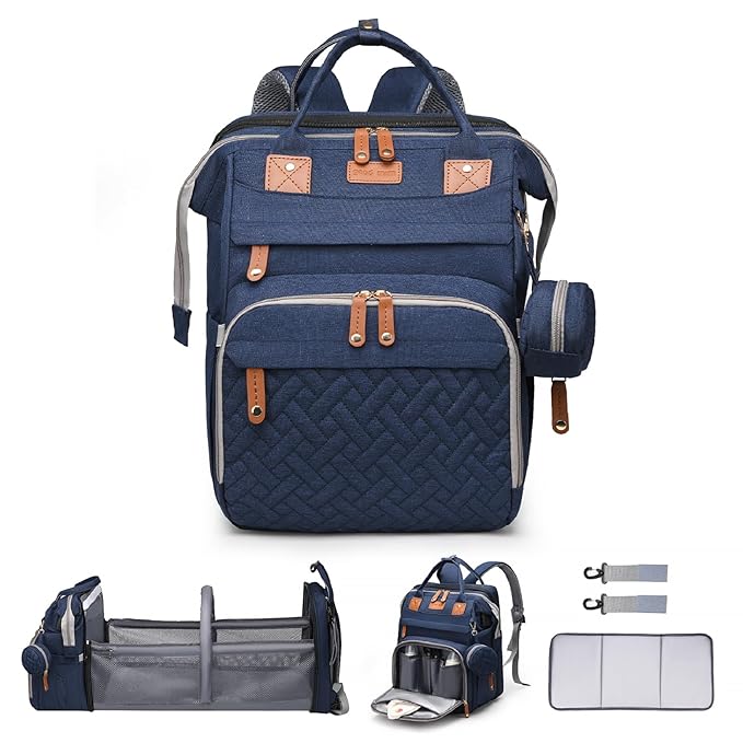 Baby Diaper Bags with Changing Station Multifunctional Waterproof Diaper Bag Backpack Travel Baby Bag with Changing Pad, Pacifier Case,Baby Essentials(Blue)