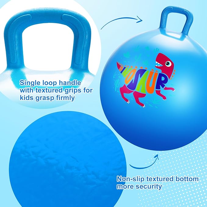 ZOOJOY Hopper Ball for Kids18In Bouncy Balls with Handle, Blue Dinosaur Indoor Outdoor Todder Toys Active PlayToys for 3 4 5 6 7 8 Yr Old, Balance Hopping Toys Gifts for Little Boys Girls
