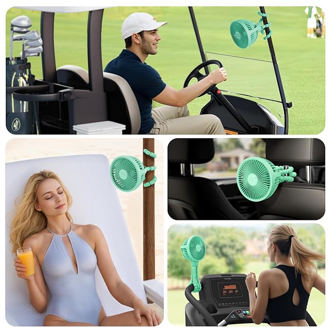 GUSGU Stroller Fan Clip on for Baby, Flexible Tripod & Rechargeable Battery, Small Personal Fan, Mini Portable Fan for Travel, Handheld, Car (Green)