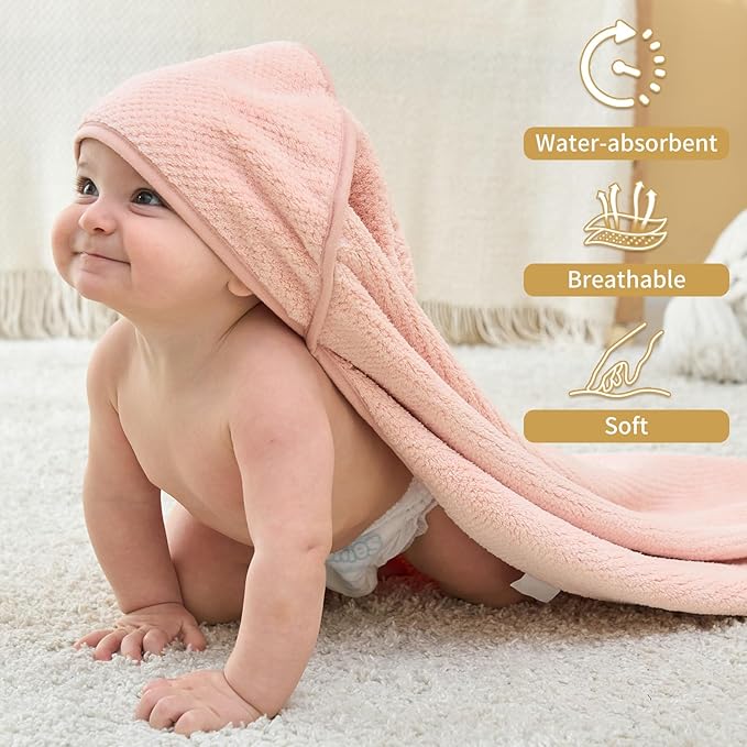 Baby Hooded Towel 2 Pack Bath Towels for Newborn with Animal Design Shower Essentials for Baby Girl Boy and Toddler (Blush Pink & Pink, Medium)