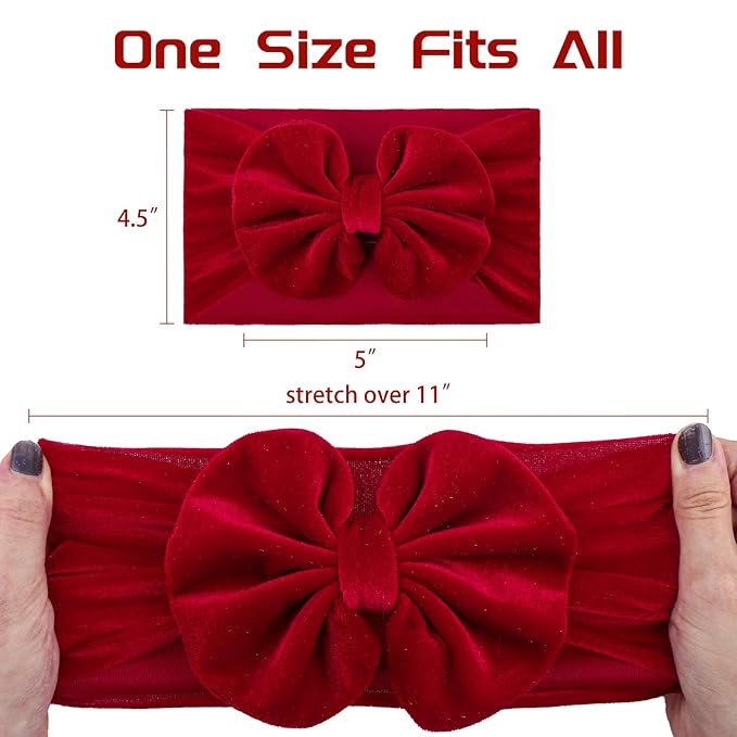 YanJie Baby Girl Bows Christmas Velvet Baby Headbands Big Baby Bows Wide Head Wrap Hair Accessories for Toddlers Newborn Infants Kids(Red-Green)